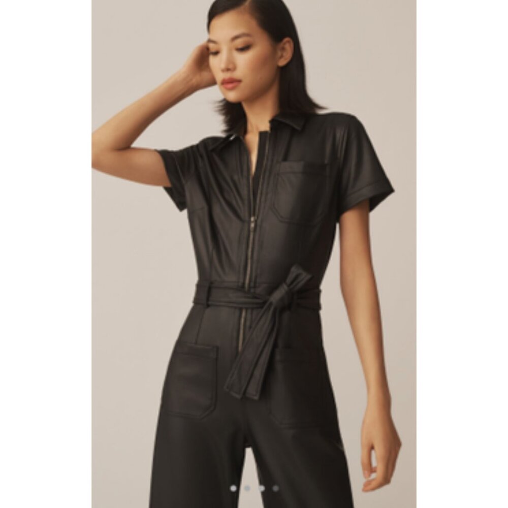NWT-Anthropologie The Colette Weekend Jumpsuit by Maeve:  Faux Leather Edition
